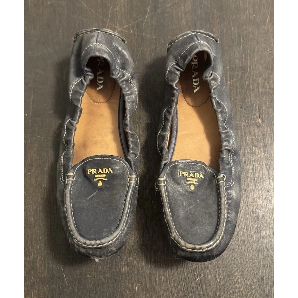 Prada 1DD030 Scrunch Loafers EU 40 Gray leather Driving‎ Walking House